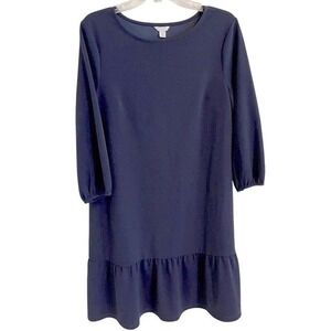 Navy Blue Long Sleeve Bottom Ruffle‎ Knit Casual Dress Comfortable Womens Medium